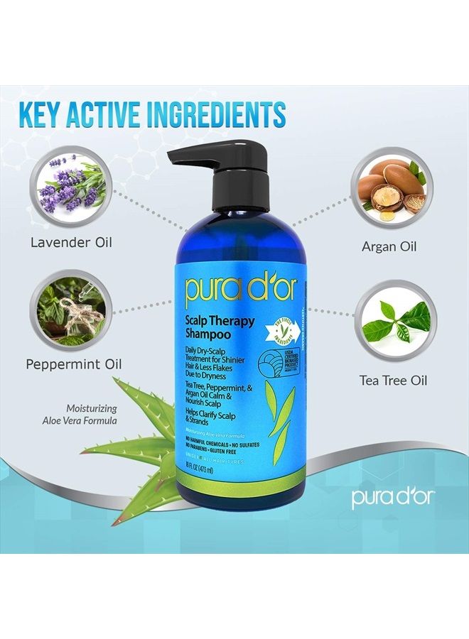 Scalp Therapy Shampoo (16oz) Hydrates & Nourishes Scalp - Scalp Care Shampoo For Itchy Flaky Scalp w/Tea Tree, Peppermint, Patchouli, Cedarwood, Clary Sage, Argan Oil (Packaging may vary)