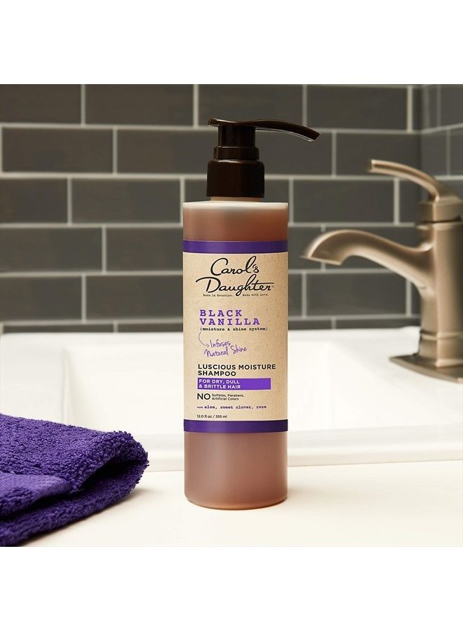 Black Vanilla Sulfate Free Shampoo for Curly, Wavy, Natural Hair, Adds Moisture & Shine to Dry, Damaged Hair- Made with Shea Butter, Aloe and Rosemary, 8 fl oz