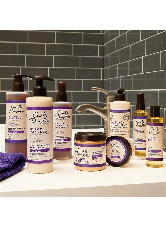 Black Vanilla Sulfate Free Shampoo for Curly, Wavy, Natural Hair, Adds Moisture & Shine to Dry, Damaged Hair- Made with Shea Butter, Aloe and Rosemary, 8 fl oz