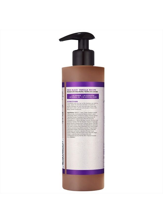 Black Vanilla Sulfate Free Shampoo for Curly, Wavy, Natural Hair, Adds Moisture & Shine to Dry, Damaged Hair- Made with Shea Butter, Aloe and Rosemary, 8 fl oz