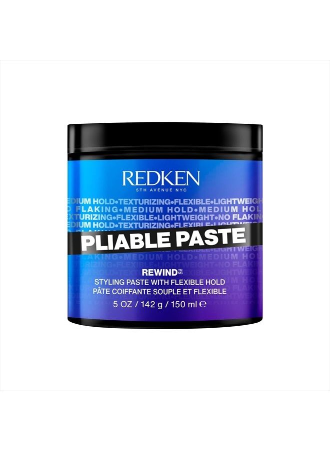 Redken Pliable Paste Hair Styling Paste with Flexible Hold |Adds Lightweight, Flexible Texture & Moisture | Natural Finish | No Flaking | Medium Hold Control | For All Hair Types | 5 Oz