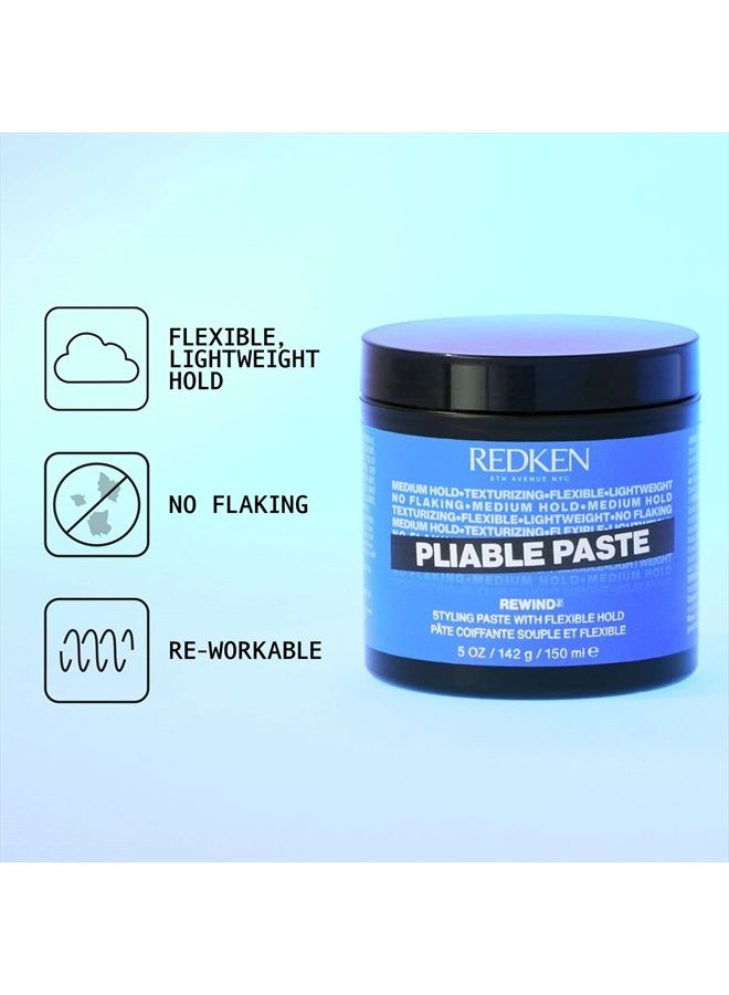 Redken Pliable Paste Hair Styling Paste with Flexible Hold |Adds Lightweight, Flexible Texture & Moisture | Natural Finish | No Flaking | Medium Hold Control | For All Hair Types | 5 Oz