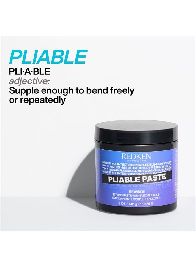 Redken Pliable Paste Hair Styling Paste with Flexible Hold |Adds Lightweight, Flexible Texture & Moisture | Natural Finish | No Flaking | Medium Hold Control | For All Hair Types | 5 Oz