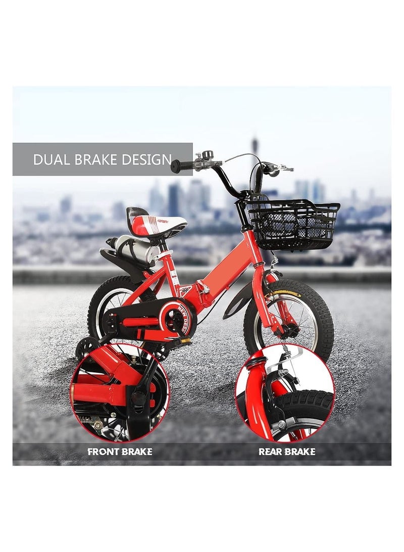 Kids Bike with Hand Brake and Basket for Ages 3-9 Years Girls 12 Inch