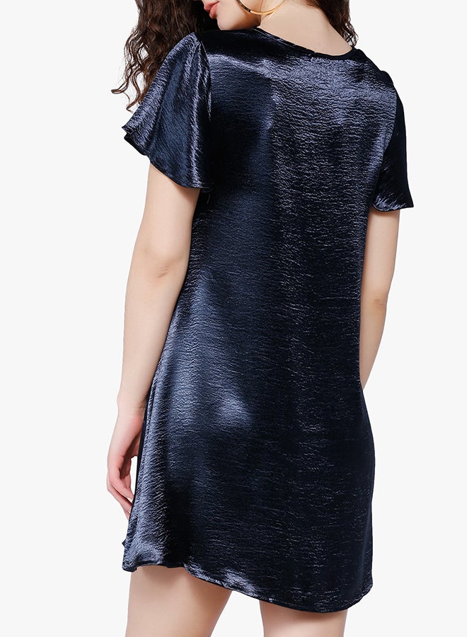 Moon And Star Short Sleeve Embroidered Dress Navy