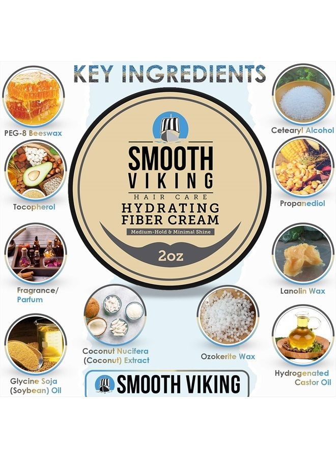 Smooth Viking Hair Styling Cream for Men - Grooming Hair Product - Matte Finish, Medium Hold and Minimal Shine Gel, Hydrating Fiber Cream for Daily Use, 2oz