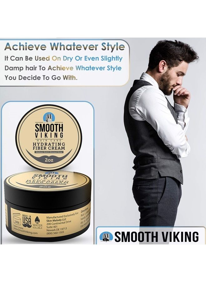 Smooth Viking Hair Styling Cream for Men - Grooming Hair Product - Matte Finish, Medium Hold and Minimal Shine Gel, Hydrating Fiber Cream for Daily Use, 2oz