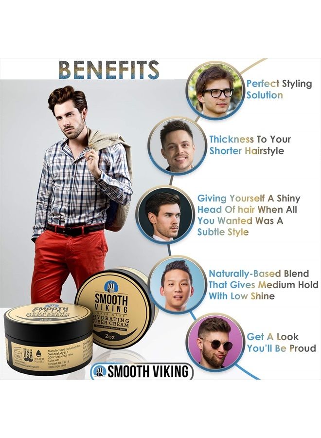 Smooth Viking Hair Styling Cream for Men - Grooming Hair Product - Matte Finish, Medium Hold and Minimal Shine Gel, Hydrating Fiber Cream for Daily Use, 2oz