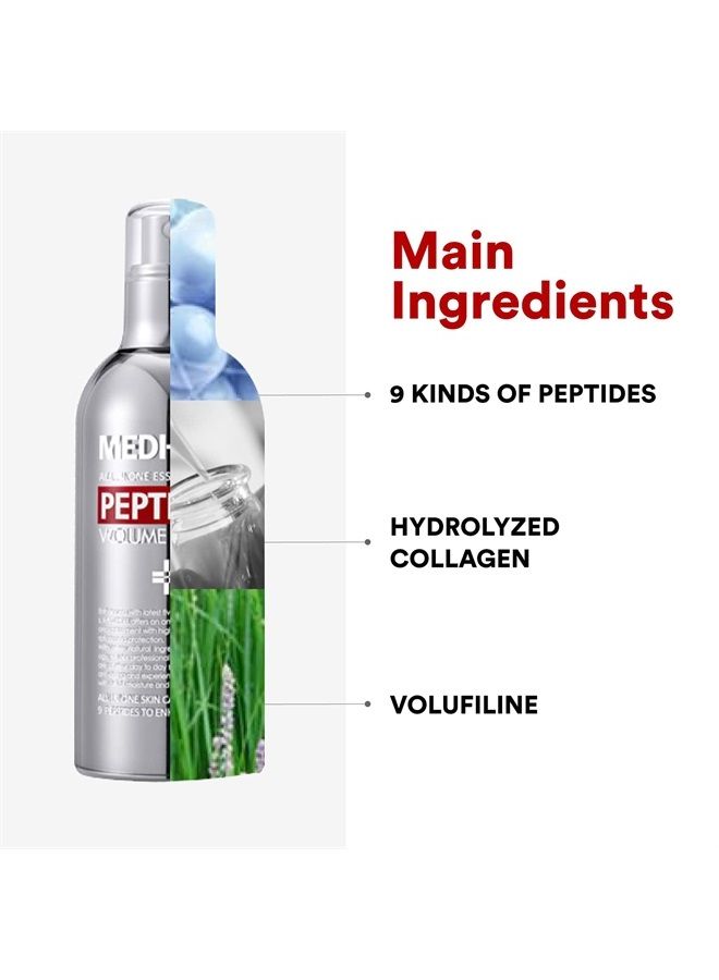 MEDI-PEEL Peptide 9 Volume All in one Essence 3.38 fl.oz. / 100ml | Anti Wrinkles Collagen Formula, Bubble Essence, Instant Hydration | Korean Skincare