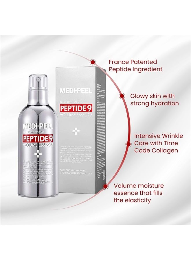 MEDI-PEEL Peptide 9 Volume All in one Essence 3.38 fl.oz. / 100ml | Anti Wrinkles Collagen Formula, Bubble Essence, Instant Hydration | Korean Skincare