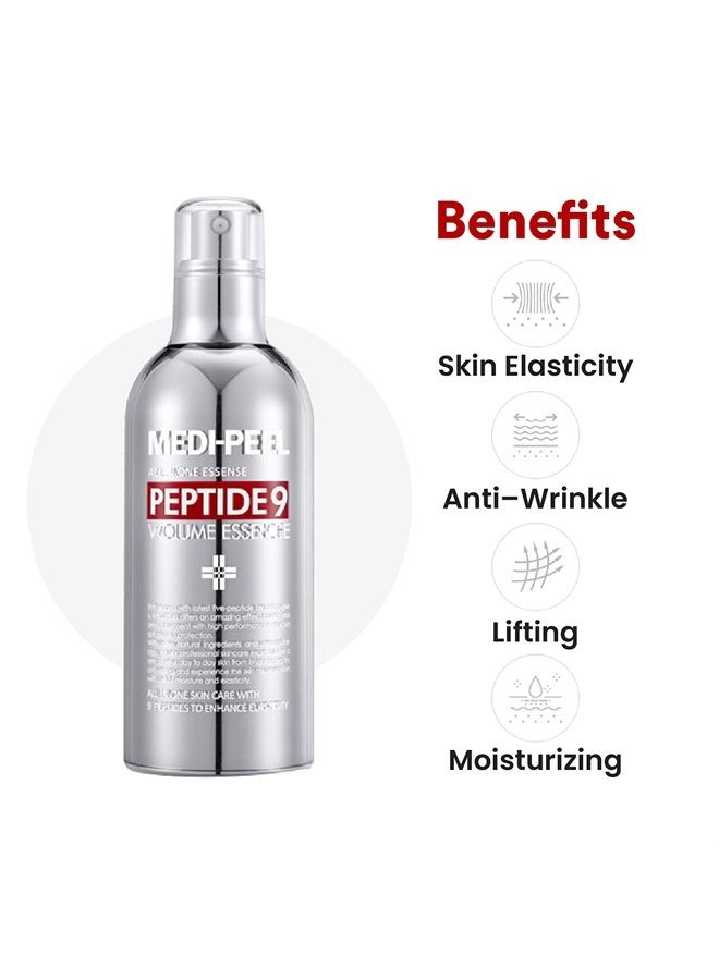 MEDI-PEEL Peptide 9 Volume All in one Essence 3.38 fl.oz. / 100ml | Anti Wrinkles Collagen Formula, Bubble Essence, Instant Hydration | Korean Skincare
