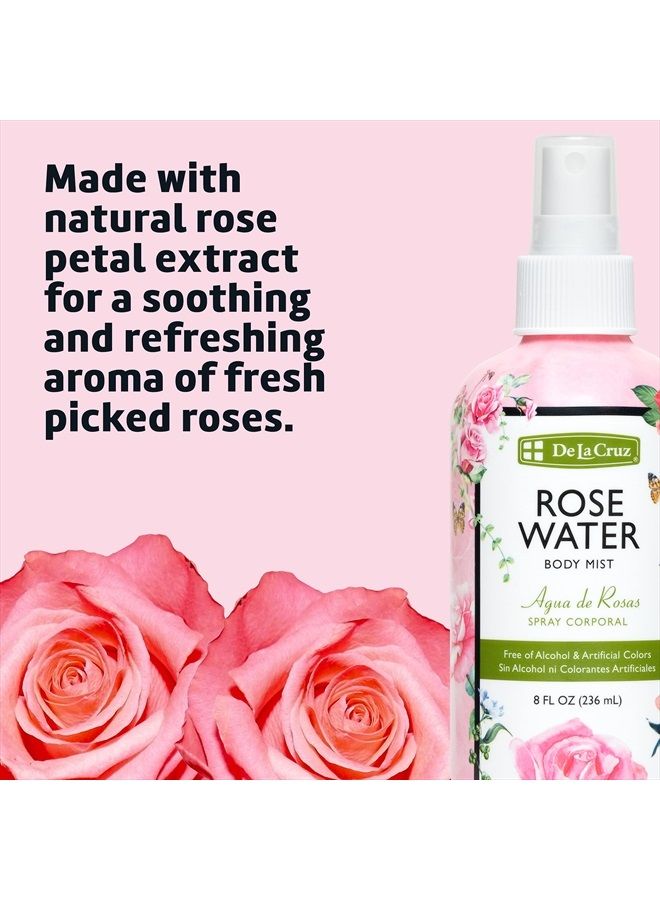 Rose Water Body Mist - Rosewater Spray for Face, Skin and Hair 8 fl oz (1 Bottles)