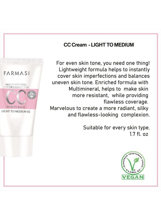 Farmasi CC Cream with Multi-Minerals, Pure, Natural and Flawless Finish, Great Results Every Time, Medium to Full Coverage, All-Day Hold, All Skin Types, SPF 25, 50 mL (Light to Medium)