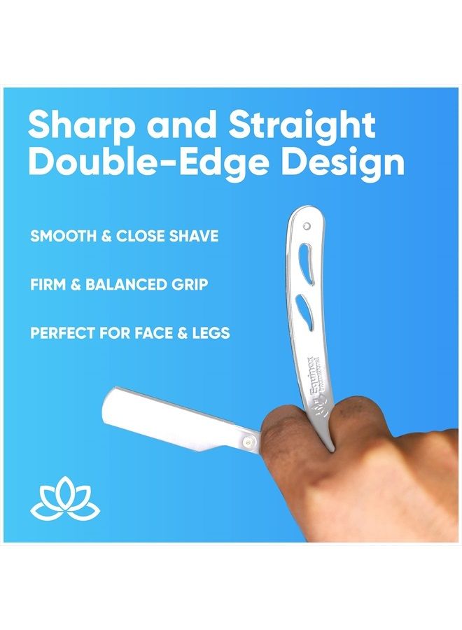 Equinox Professional Straight Edge Razor with 100 Single Derby Blades 100% Stainless Steel Razor and Blades - Close Shaving Men's Manual Shaver - Disposable Blades -Barber Straight Razor Kit - Silver