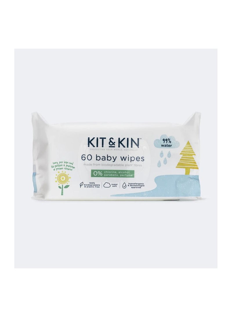 Kit & Kin Premium Eco Baby Wipes, 600 Wet Wipes (10 packs) | Biodegradable Plastic-Free & Super Soft | 99% Water | Hypoallergenic & Dermatologist Approved | Fragrance-Free | New & Improved Formula