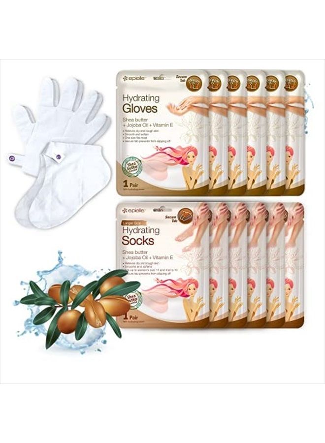 Hydrating Hand & Foot Masks (Glove & Socks 12pk) for Dry Hand, Dry & Cracked Heel | Spa Day | Shea Butter + Jojoba Oil + Vitamin E, Beauty Mothers Day Gifts