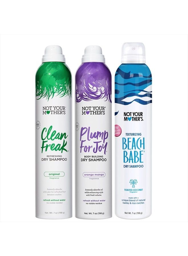 Dry Shampoo Assortment (3-Pack) - 7 oz - Clean Freak Dry Shampoo, Plump for Joy Dry Shampoo, Beach Babe Dry Shampoo - Instantly Absorbs Oil in Hair