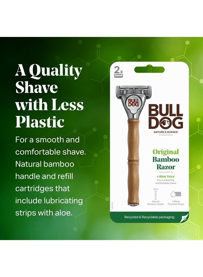 Bulldog Mens Skincare and Grooming Original Bamboo Razors for Men with a Natural Bamboo Razor Handle and 2 Razor Refills