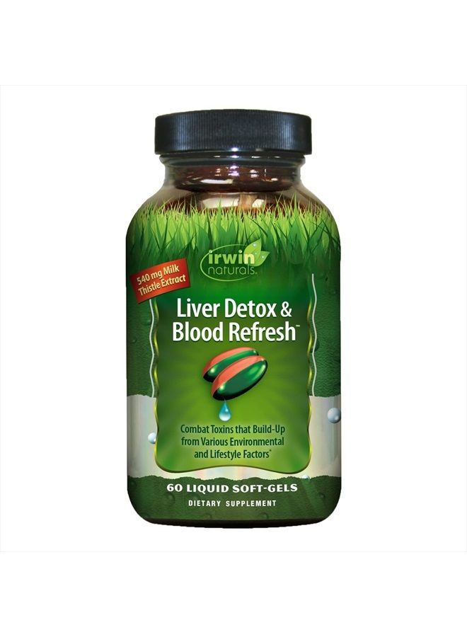 Liver Detox & Blood Refresh Powerful Herbal Whole-Body Cleanse & Detox with 540mg Milk Thistle, Dandelion, Echinacea, Turmeric & More - Antioxidant Support - 60 Liquid Softgels