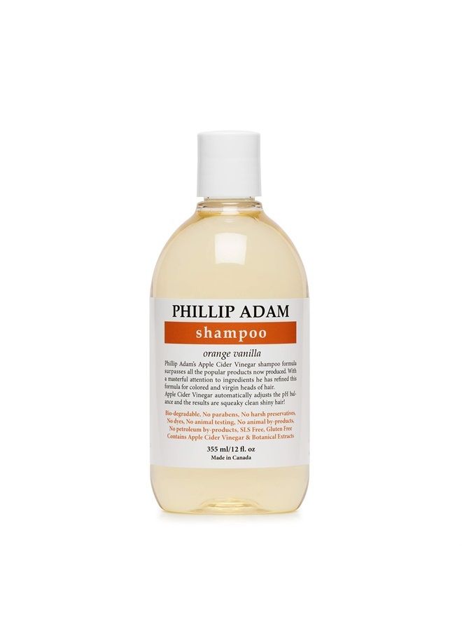Orange Vanilla Shampoo for Shiny Hair - Enriched with Apple Cider Vinegar - Sulfate Free - 12 Ounce