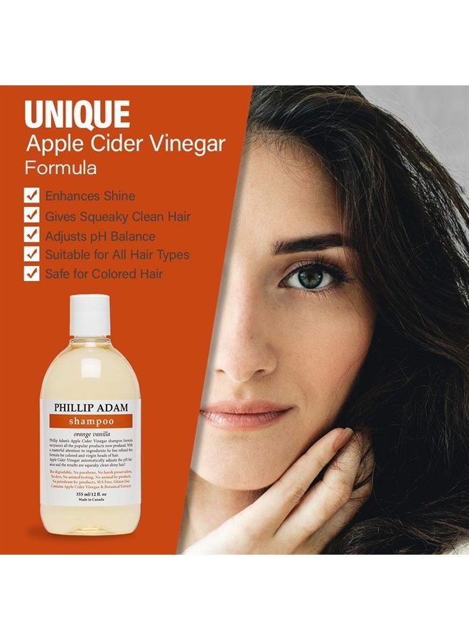 Orange Vanilla Shampoo for Shiny Hair - Enriched with Apple Cider Vinegar - Sulfate Free - 12 Ounce