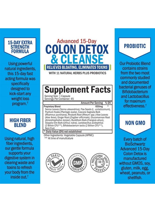 Colon Cleanser and Detox for Weight Loss & Digestive Support - 15 Day Fast-Acting Extra Strength Cleanse with Probiotic Fiber Plus Noni for Constipation Relief & Bloating Support, Non-GMO, 45 Count