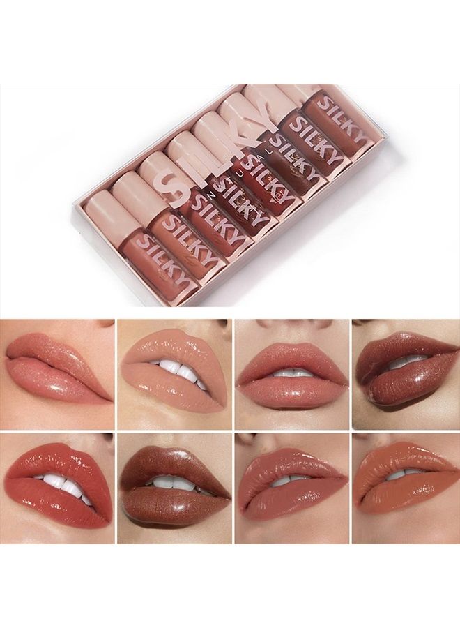 Shiny Glossy Lipgloss Set 8PCS Non-Sticky Moisturizing Lip Gloss Long-lasting High Shine & Shimmer Liquid Lipstick for Girls and Women (Shiny Glossy, 8PCS-A)