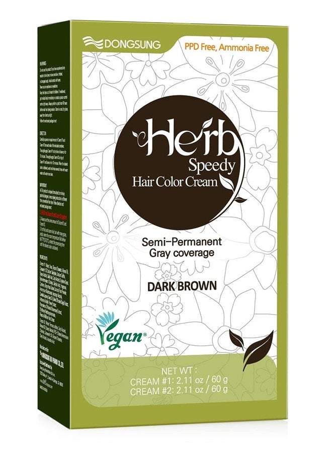 Hair Color Dark Brown, Ammonia Free, Vegan Hair Dye Contains Sun Protection Odorless No more Eye and/or Scalp Irritations From Coloring For Sensitive Scalp 60g