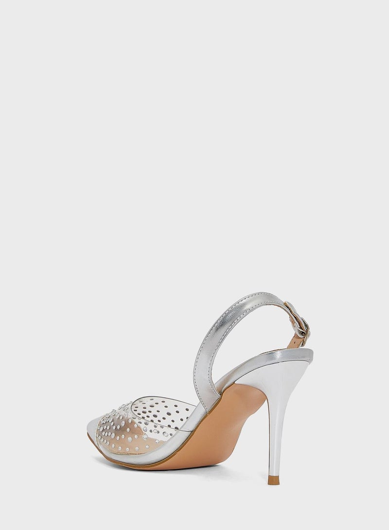 Diamante Detail Clear Slingback Pump
