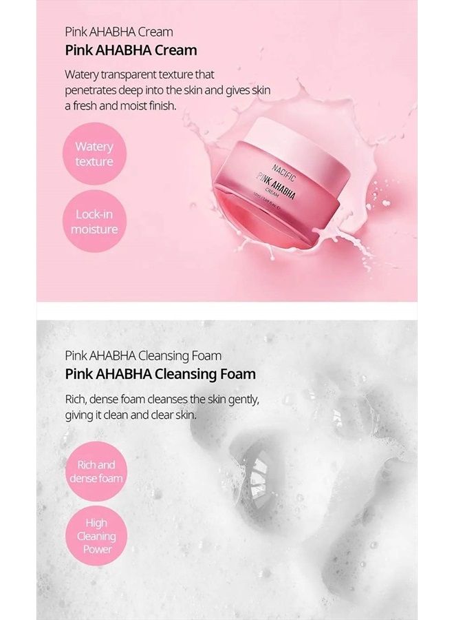 Nacific Pink AHA BHA Kit (Cleansing Foam, Toner, Serum, Cream) Travel Size Skin Care Set