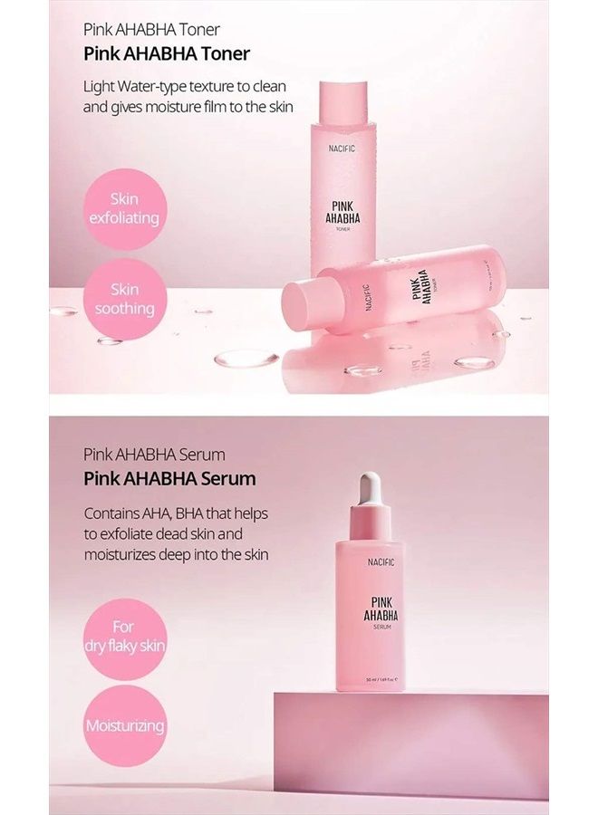 Nacific Pink AHA BHA Kit (Cleansing Foam, Toner, Serum, Cream) Travel Size Skin Care Set