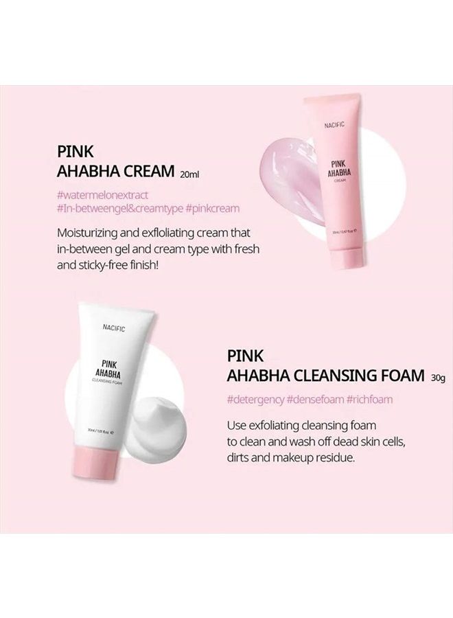 Nacific Pink AHA BHA Kit (Cleansing Foam, Toner, Serum, Cream) Travel Size Skin Care Set