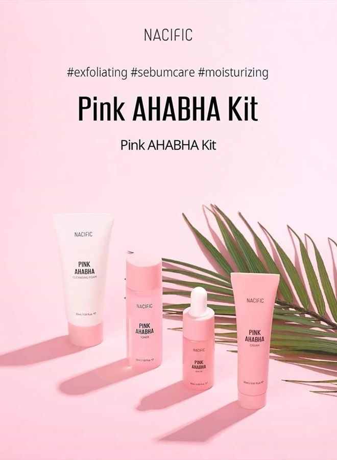 Nacific Pink AHA BHA Kit (Cleansing Foam, Toner, Serum, Cream) Travel Size Skin Care Set