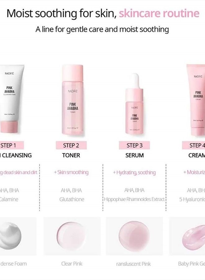 Nacific Pink AHA BHA Kit (Cleansing Foam, Toner, Serum, Cream) Travel Size Skin Care Set