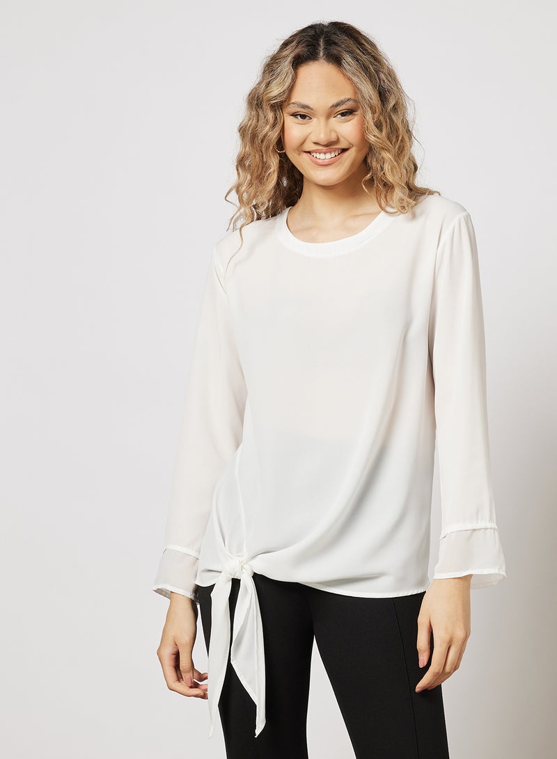 Knotted Long Sleeve Hem Top Ivory