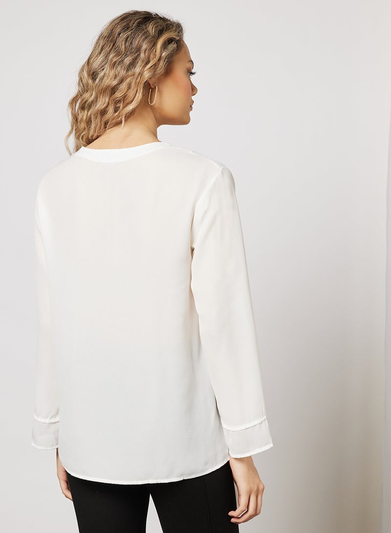 Knotted Long Sleeve Hem Top Ivory
