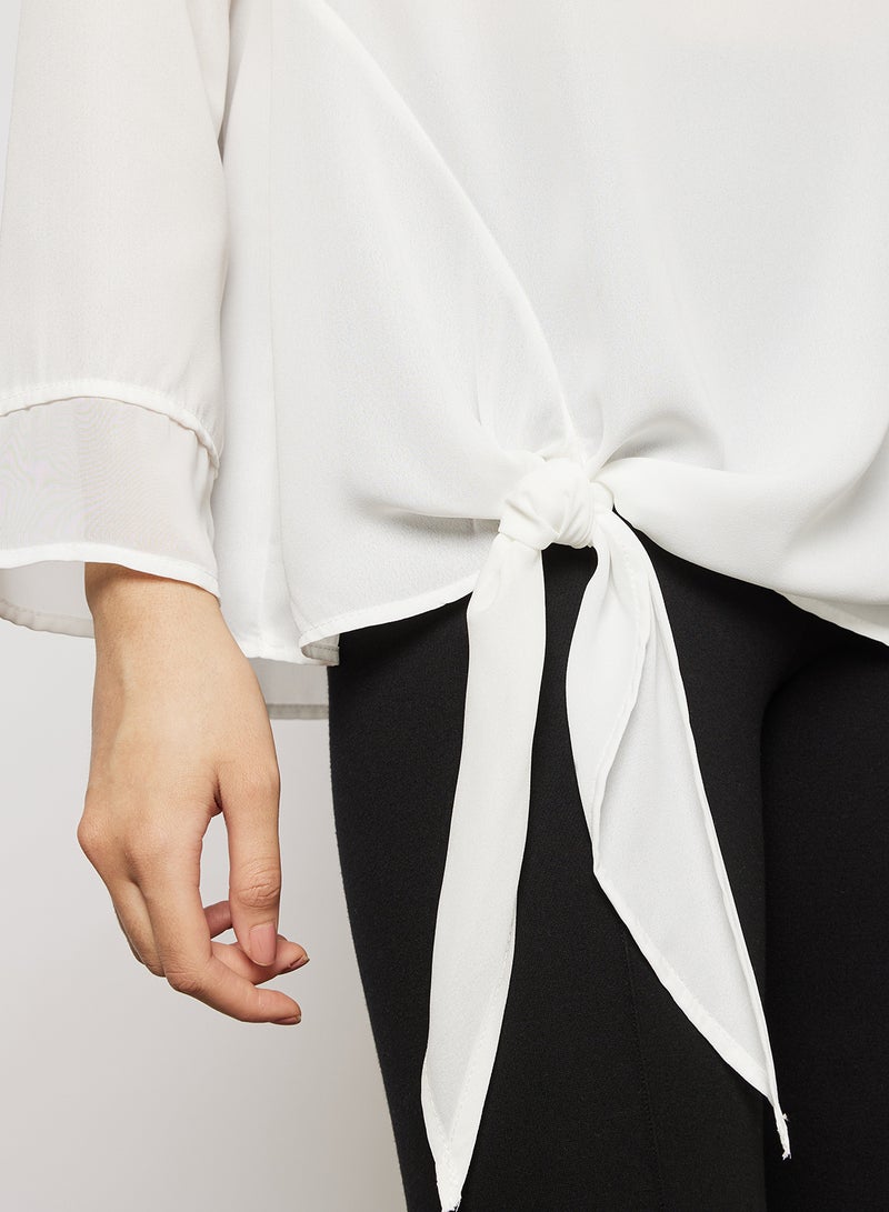 Knotted Long Sleeve Hem Top Ivory