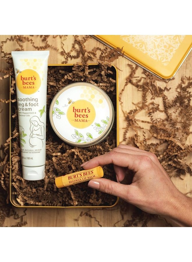Burts Bees Gift Set, 3 Pregnancy Skin Care Products - Mama Belly Butter, Lip Balm Original Beeswax, Leg & Foot Cream, with Giftable Tin