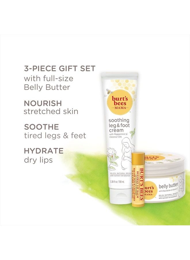 Burts Bees Gift Set, 3 Pregnancy Skin Care Products - Mama Belly Butter, Lip Balm Original Beeswax, Leg & Foot Cream, with Giftable Tin