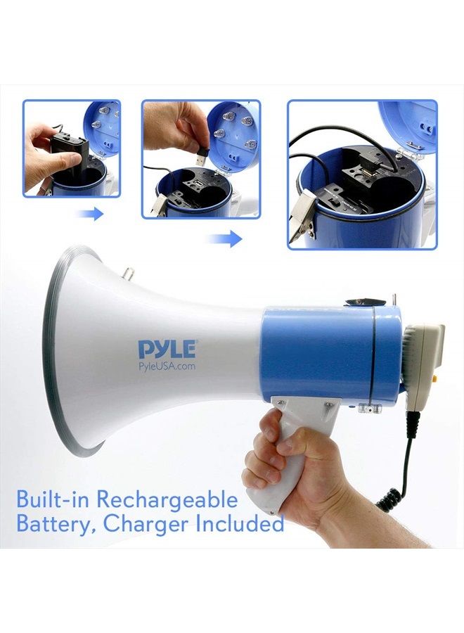 Megaphone PA Bullhorn Speaker - Built-in Siren 50 Watts Rechargeable Battery- 10 Sec Record Function for Football Baseball Basketball Cheerleading Fans Coaches or for Safety Drills - (PMP59IR)