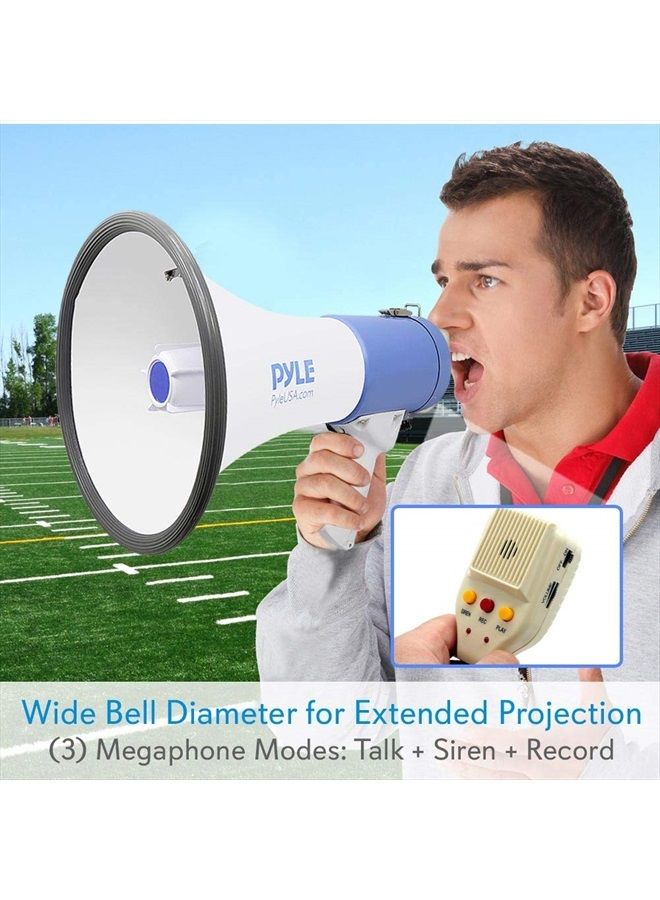 Megaphone PA Bullhorn Speaker - Built-in Siren 50 Watts Rechargeable Battery- 10 Sec Record Function for Football Baseball Basketball Cheerleading Fans Coaches or for Safety Drills - (PMP59IR)