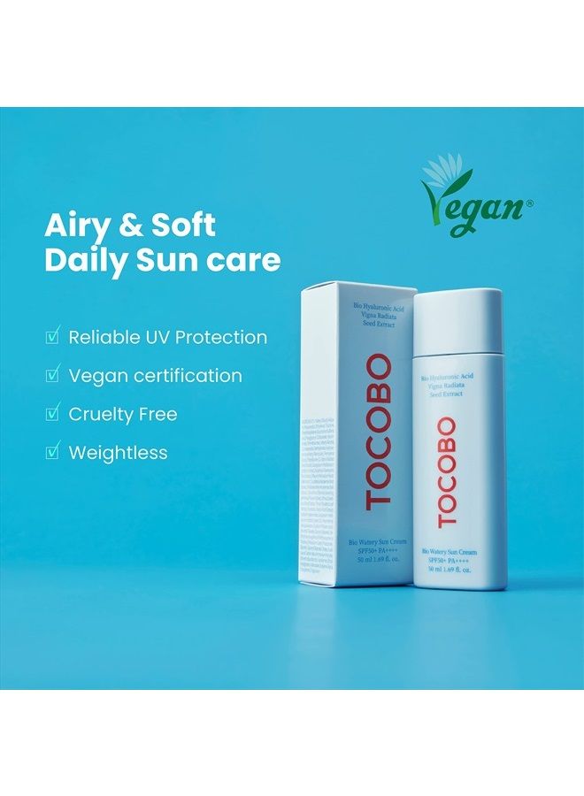 [TOCOBO] BIO WATERY SUN CREAM SPF50+ PA++++ 1.69 fl oz / 50ml | Watery Texture, Soft Finish, Powerful UV Protection, Natural Ingredients, Hyaluronic Acid, Moisturizing, Elasticity | EWG Green + PEG Fr