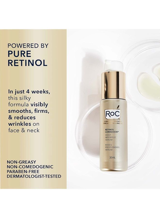 Retinol Correxion Deep Wrinkle Retinol Face Serum with Ascorbic Acid, Daily Anti-Aging Skin Care Treatment for Fine Lines, Dark Spots, Acne Scars, 1 Ounce (Packaging May Vary)