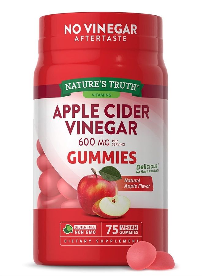 Apple Cider Vinegar Gummies | 600 mg | 75 Gummies | Natural Apple Flavor | Vegan, Non-GMO, Gluten Free Supplement