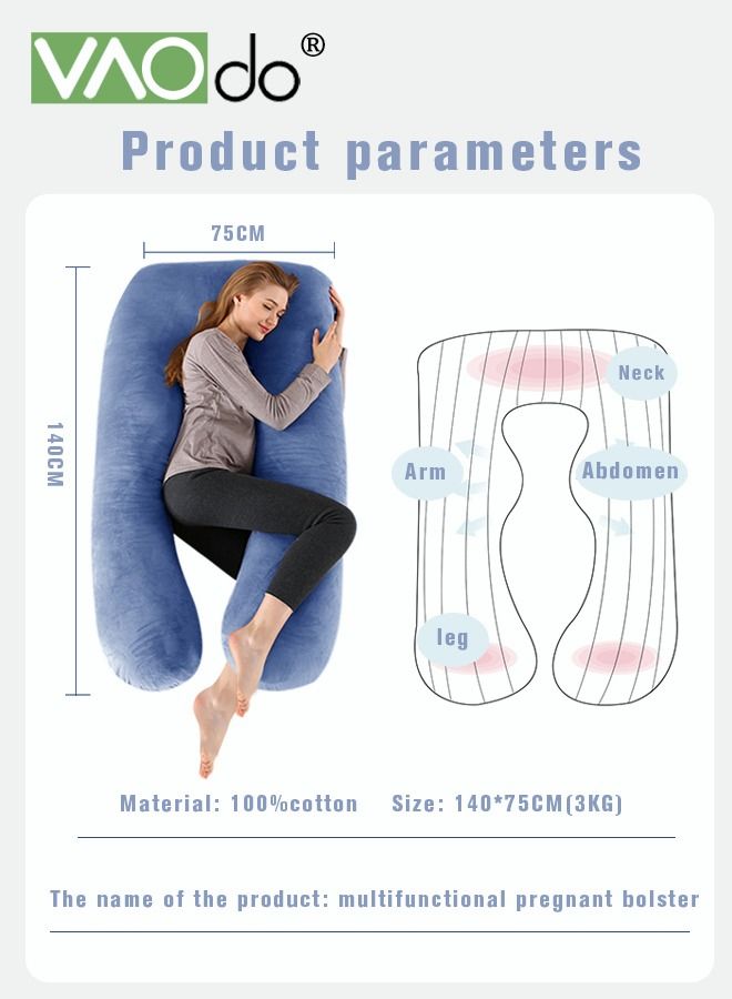 Pregnancy Pillow U-shaped Full-body Maternity Pillow Pillowcase Removable Used for Pregnant Women Support On Back Legs Abdomen Buttocks 70 * 140CM