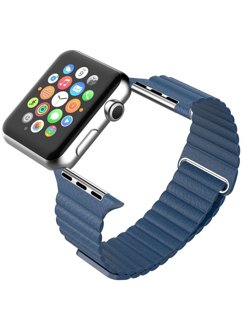 Sweatproof Magnetic Leather Wrist Loop Strap For Apple Watch 42mm Midnight Blue