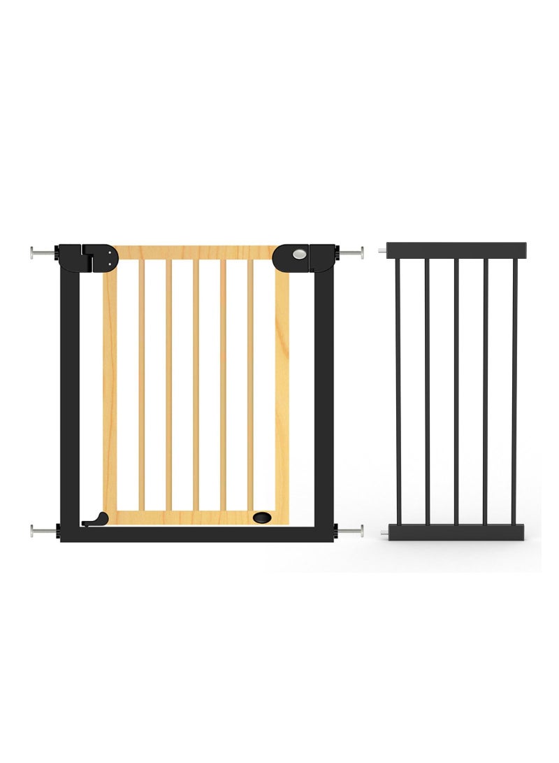 Wooden Safety Gate With 35Cm Black Extension - Natural Wood