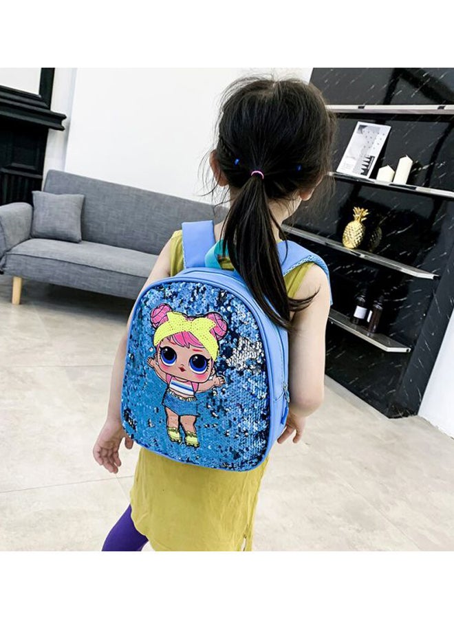 Girls Backpack - 9 Inches Blue/Beige/Pink
