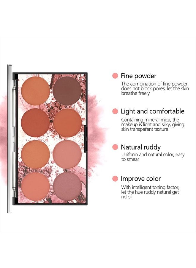 8 Colors Blush Palette, Matte Mineral Blush Powder Bright Shimmer Face Blush,Contour and Highlight Blush Palette,Professional Facial Beauty Cosmetic Makeup Blush