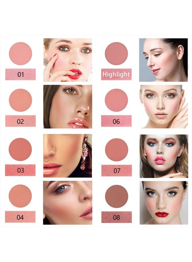 8 Colors Blush Palette, Matte Mineral Blush Powder Bright Shimmer Face Blush,Contour and Highlight Blush Palette,Professional Facial Beauty Cosmetic Makeup Blush